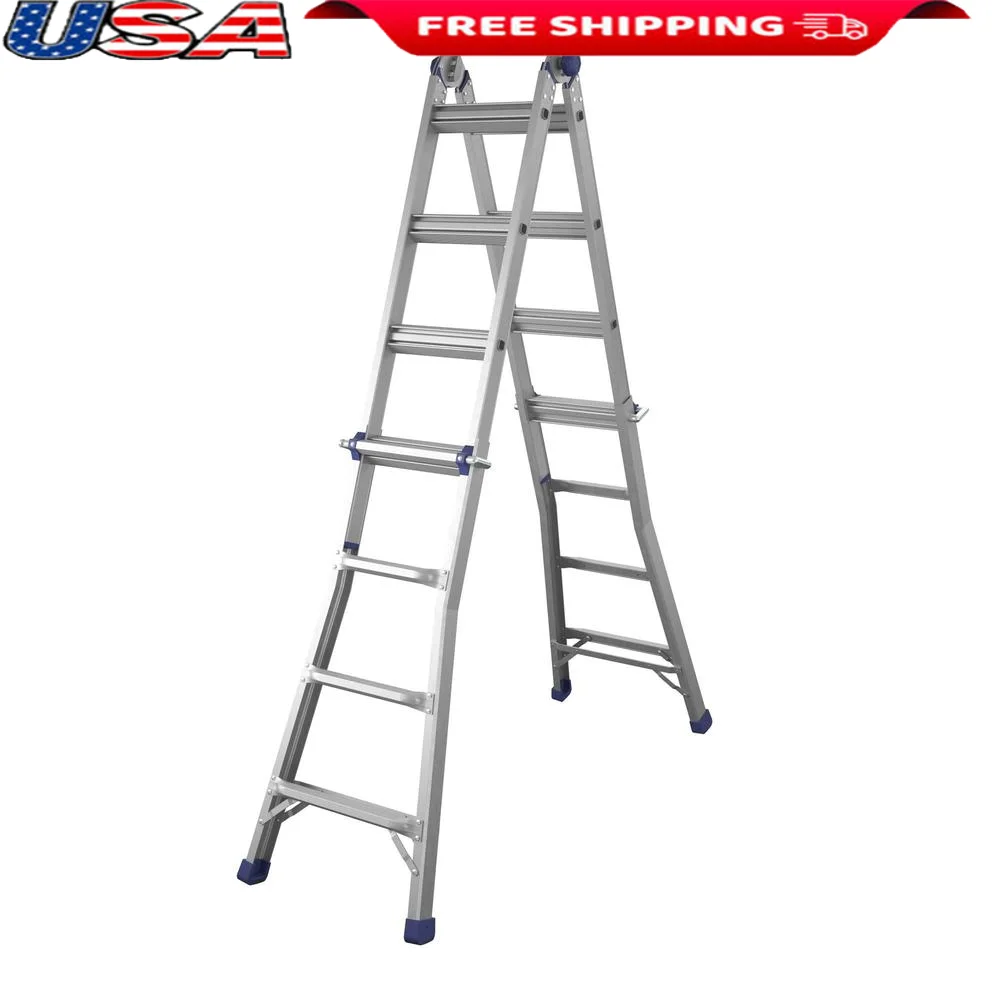 

18ft Aluminum Multi Position Ladder 5 in 1 Heavy Duty Extension Step Scaffold Stairway Safe Convenient Tool