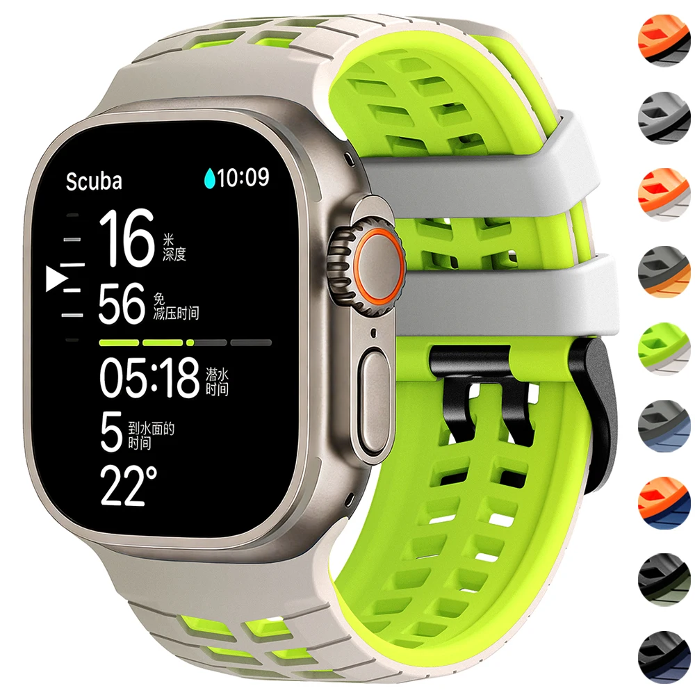 Pulseira respirável de silicone para Apple Watch Ultra 3 2 Series 11 10 9 7 8 6 SE 49mm 45mm 46mm 42mm 44mm, correia para iWatch.