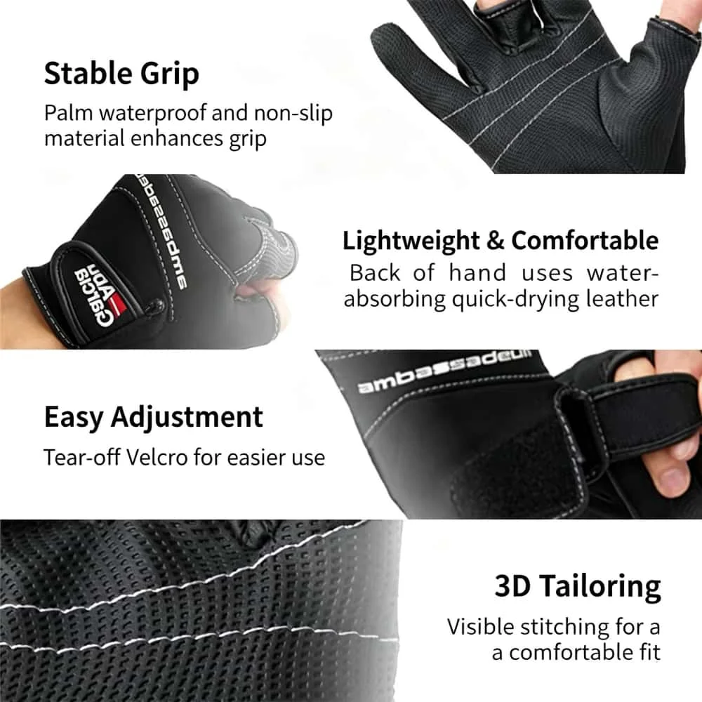 Abu Garcia Angelhandschuhe, schnell trocknend, atmungsaktiv, rutschfest, wasserdicht, mit Klettverschluss, verstellbar, für den Außenbereich, Salzwasser-Angelschutzhandschuhe – Detail 6