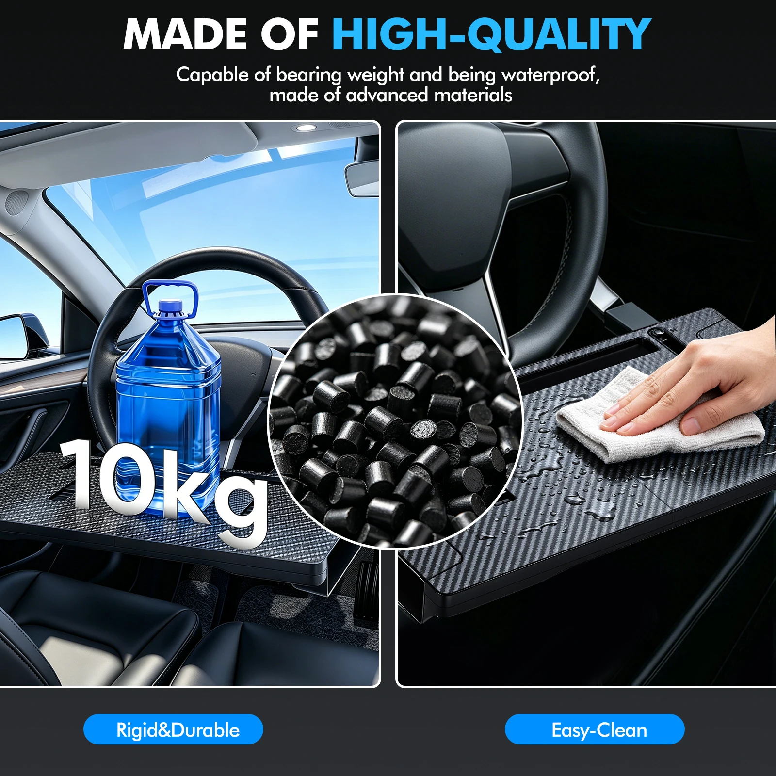 Carbon Fiber Car Steering Wheel Table Desk, One‑Click Split Storage Car Laptop Stand, Adjustable Auto Steering Wheel Tray