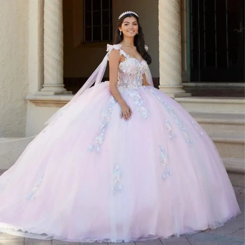 

Blue Quinceanera Dress 2024 Ball Gown Spaghetti With Flowers Appliques Beaded Sweet 15 Dress Vestidos