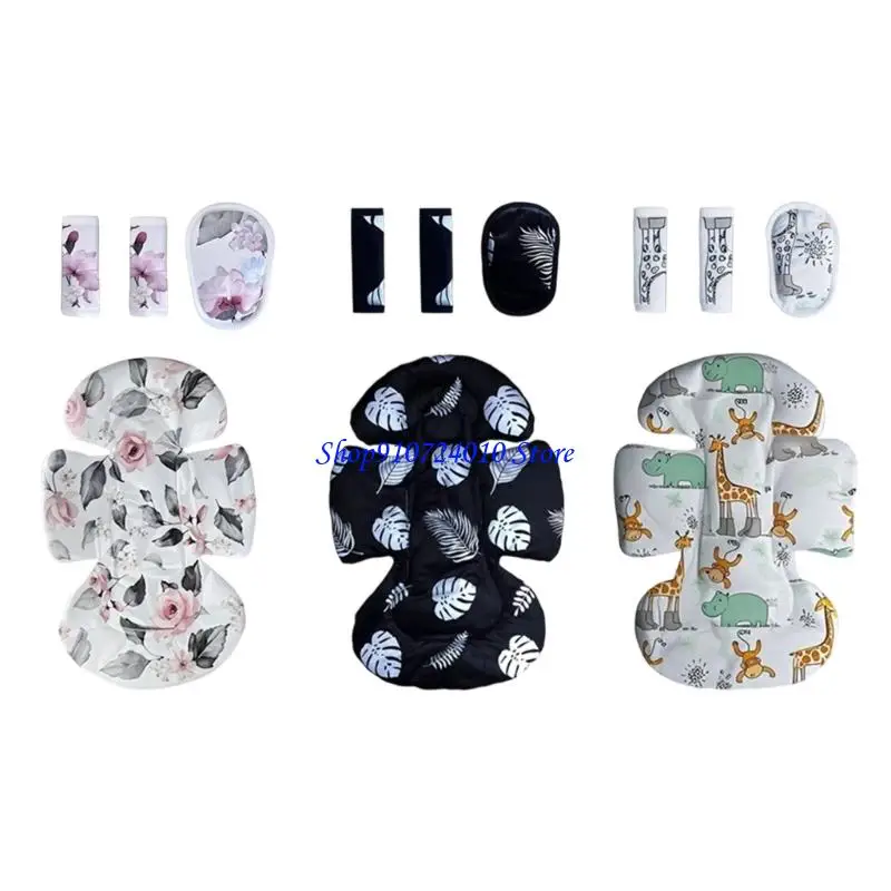 

77HD Infants Baby Strollers Mat Padded Shoulder Belt Sleeves Crotch Cover Set