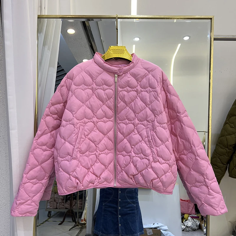 2024 Fashion Lightweight Cotton Padded Jackets Women Autumn Quilted Cotton Coat Warm Winter Pink Ultra Light Down Jacket Parkas