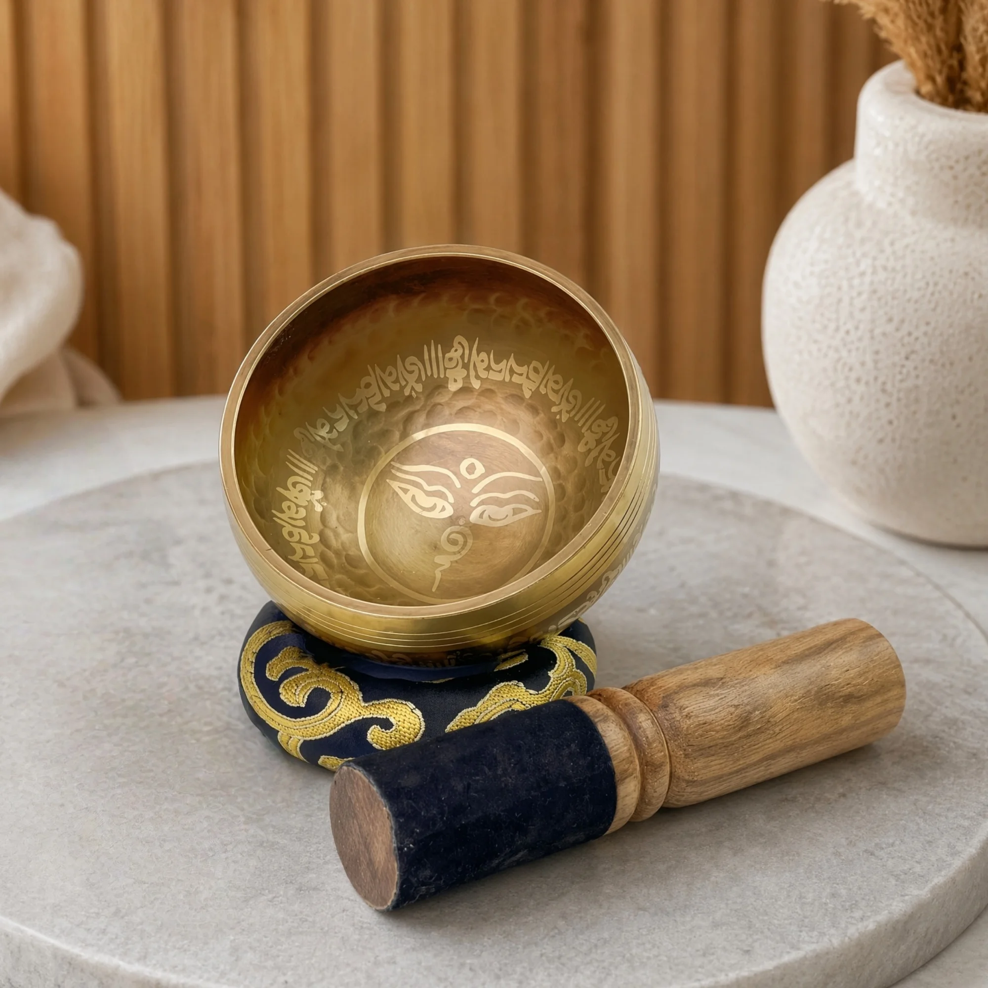 Miwayer Gold Eye Tibetan Singing Bowl Set Nepal Handmade Copper Sound Bowl for Yoga Meditation Religious Supplies Therapy