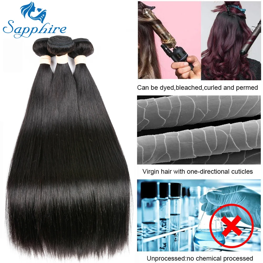 

Sapphire HAIR Peruvian Straight Human Hair Bundles 100% Remy Hair Extension Natural Color 3/4 Bundles Thick Hair Weaves Deals