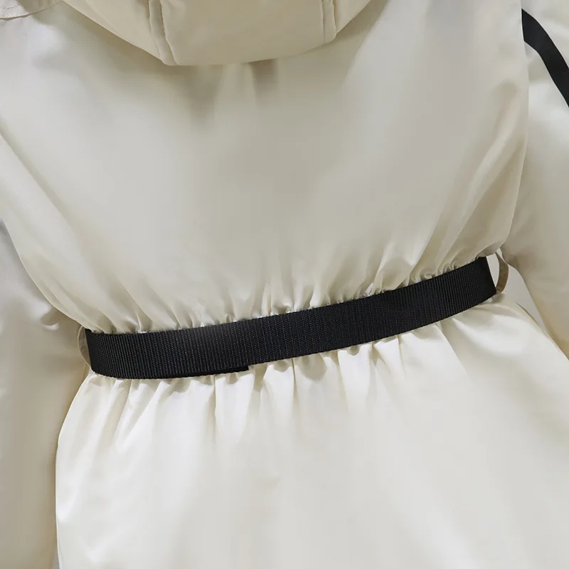 Women Mid Length Parkas Coats Solid Jackets Belt Drawstring Hooded Zipper Pocket Long Sleeves Thick Slim Fit Casual 2025 Winter