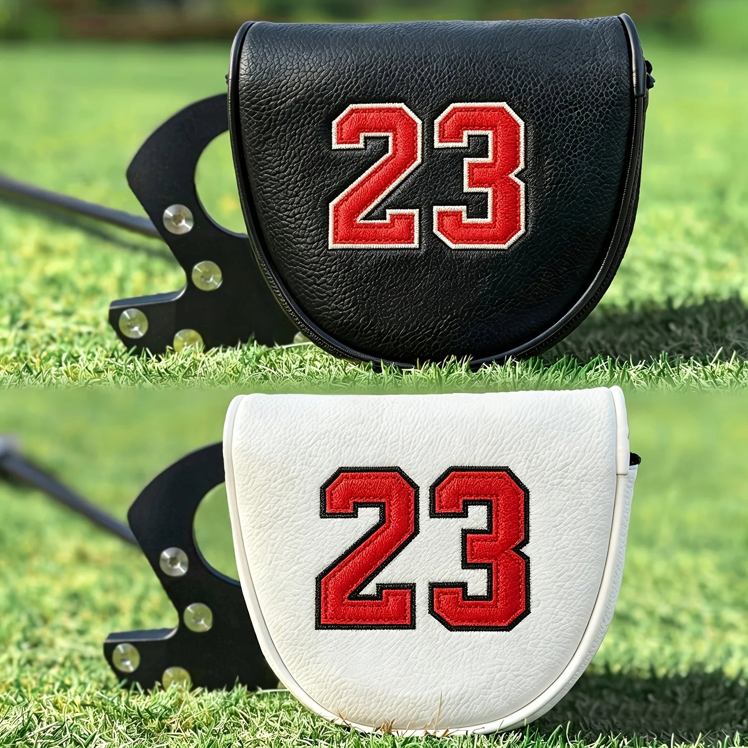 1pc Mallet Putter Headcover with Number Embroidery Design, PU Shell & Soft Fluffy Lining - Wear-Resistant Golf Putter Cover