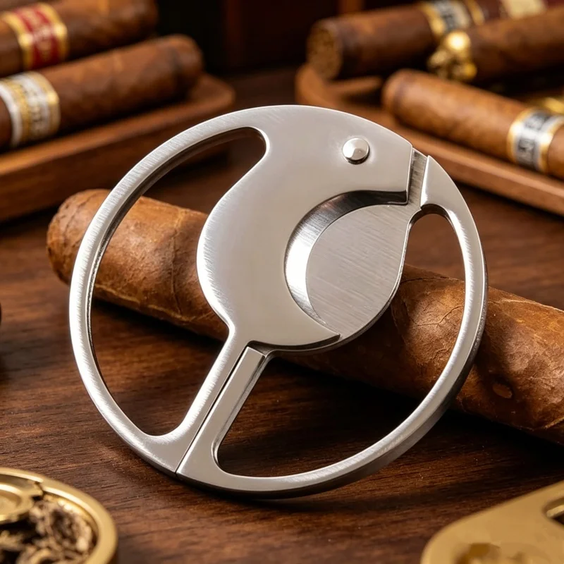 Stainless Steel Double-Edged Circular Cigar Scissors, Guillotine, Personalized Puncher, Cigarette Cutter, Cigar Accessory Tool
