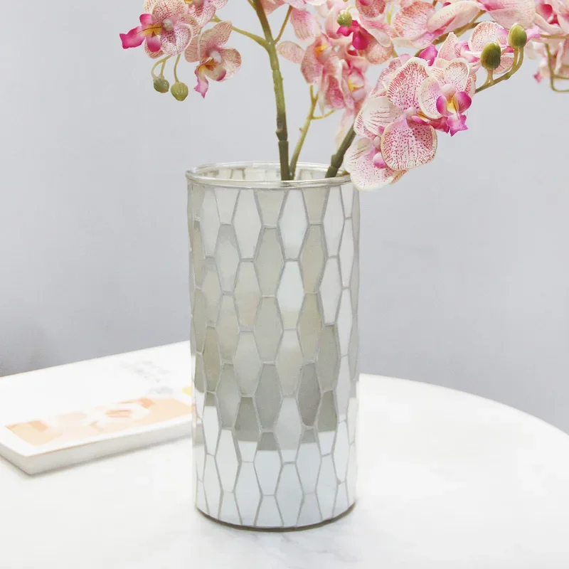 

The product can be customized. Mosaic Light Gold Geometric Glass Vase Fashion Home Guests Restaurant Dracaena