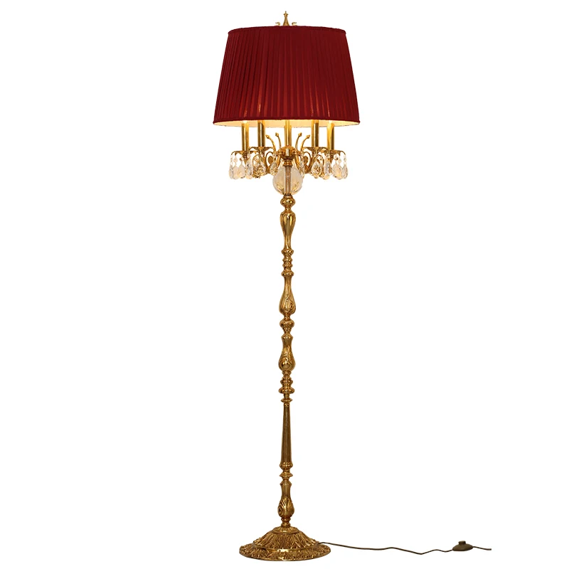 

Jewellerytop Full Brass Lamp Body Stand Light Classical European Antique Luxury Red Floor Lamp for Hotel Living Room