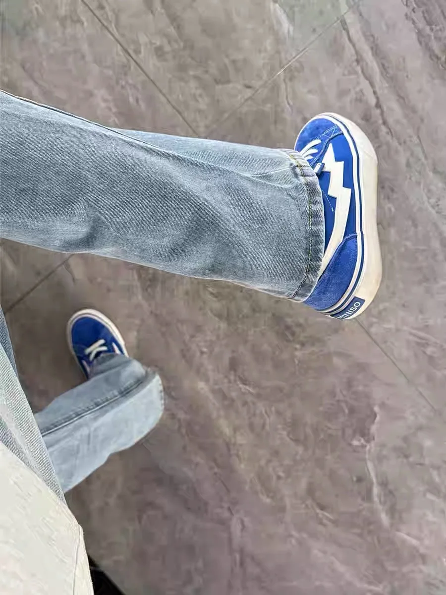 

American Style High Waist Skinny Jeans Women's Light Blue Casual Loose Fit Denim Pants Straight Leg Trousers for Ladies