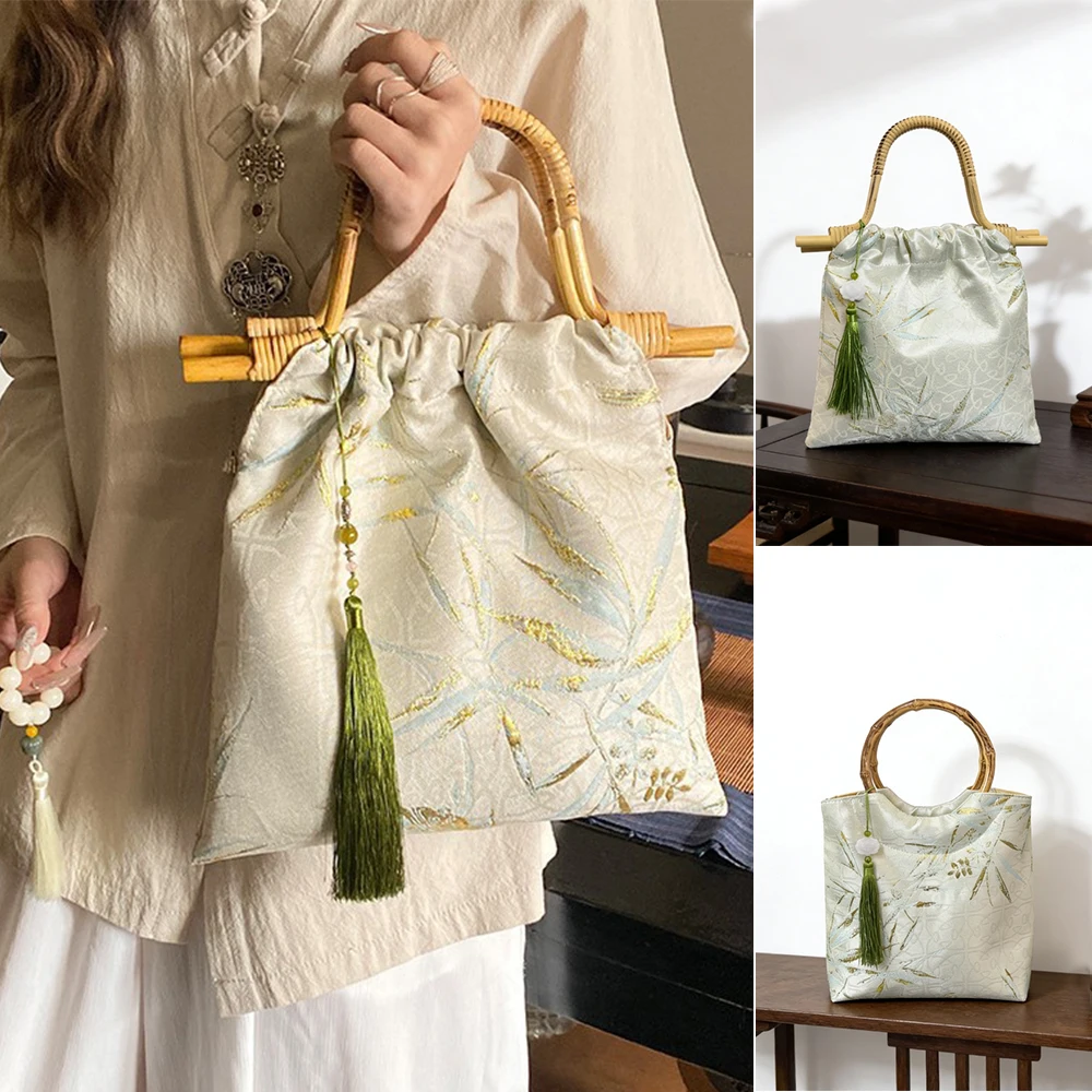 Women's Bamboo Leaf Jacquard Hanfu Accessory Bag Retro Chinese National Style Cheongsam Bamboo Joint Daily Handbag