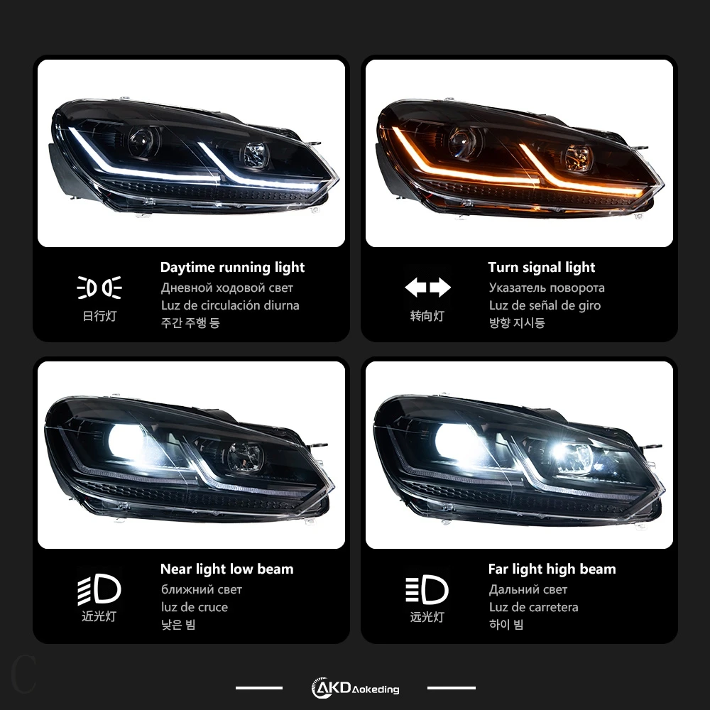 Reflektor samochodowy do VW Golf 6 Reflektory 2009-2012 LED Upgrade 7.5 Design DRL Signal Lamp Akcesoria samochodowe — zdjęcie 4