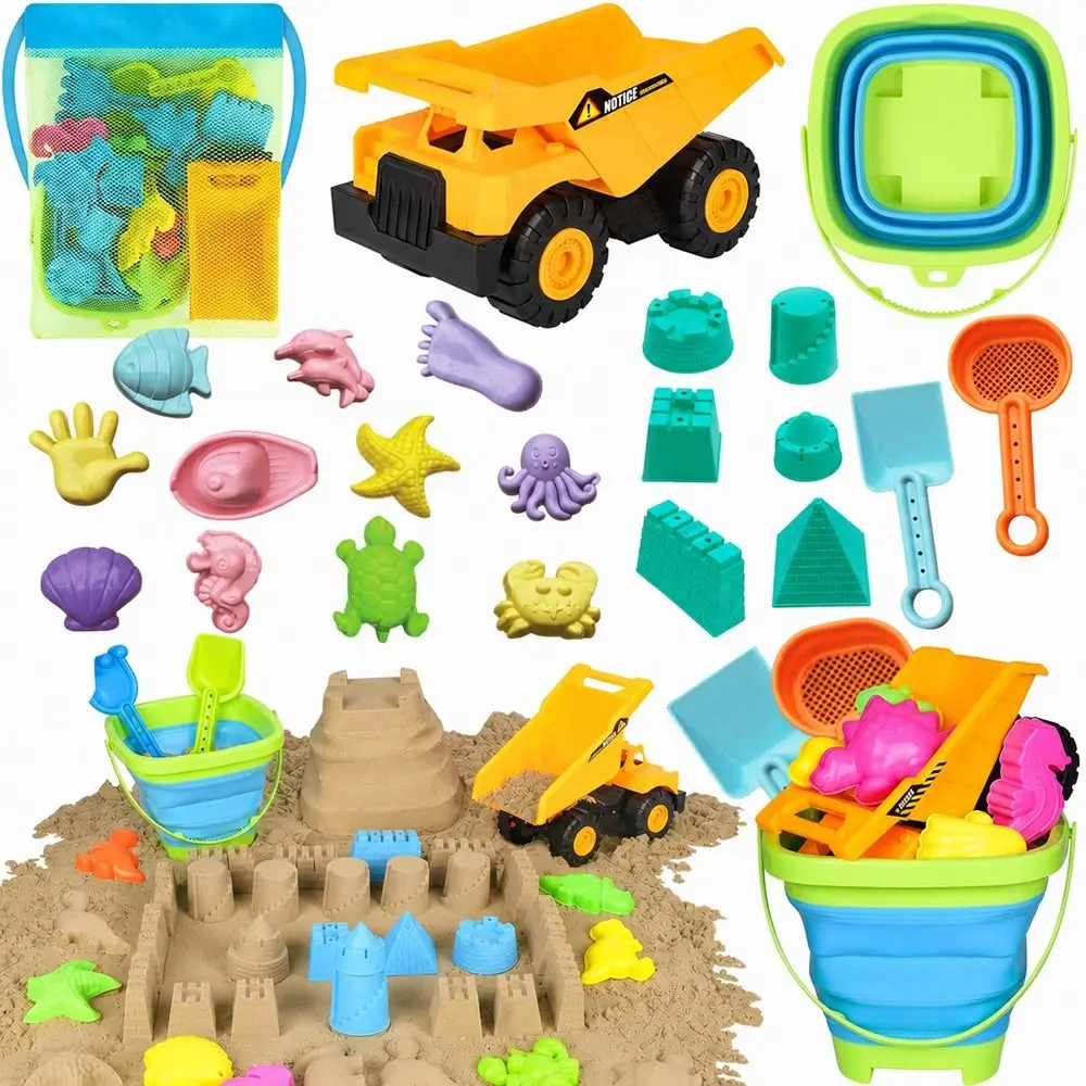 18/20/22/26PCS Multicolor Beach Set Mixed Shape Collapsible Sand Bucket Sand Mold Sand Model Shovels Travel Sand for Toddlers