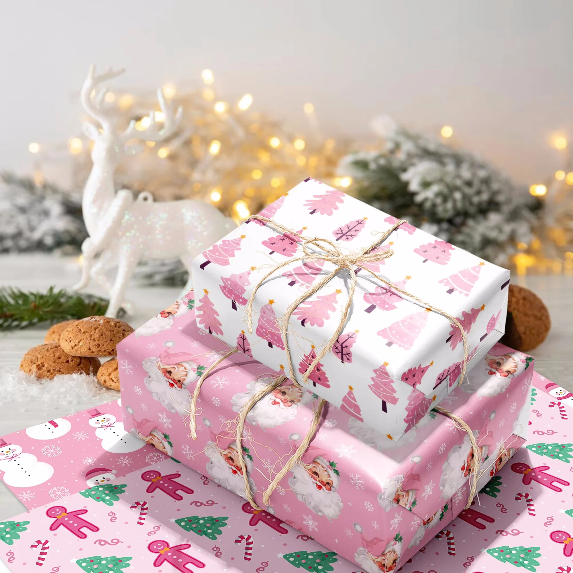 12pcs Santa Claus Snowman Tree Theme Wrapping Material Paper Christmas Baby Shower Party Gifts Decorative Packing Craft Papers