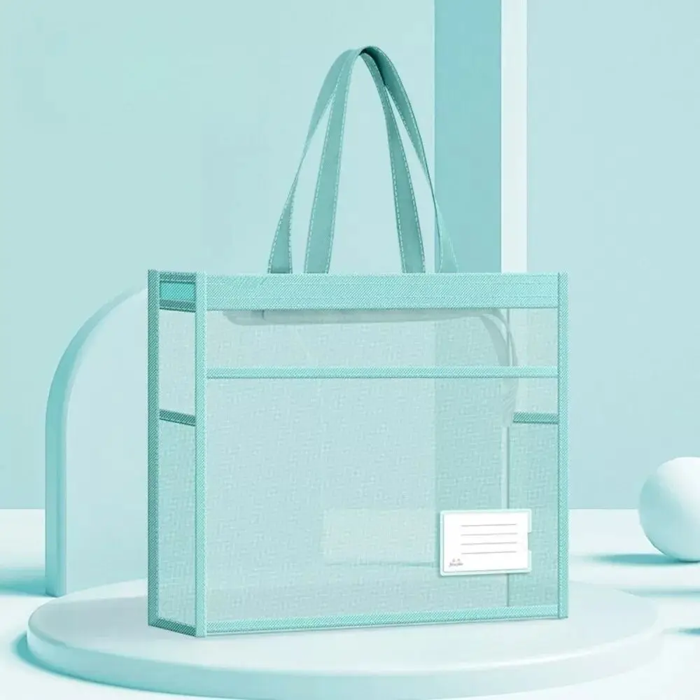 Portable A4 Transparent File Bag Mesh Large Capacity File Storage Bag Double-Layer with Handle Document Bag School Office