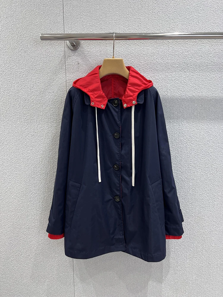 

SVORYXIU Spring autumn fashion black casual wind jacket - Women's round-necked hooded loose-sleeved wind jacket