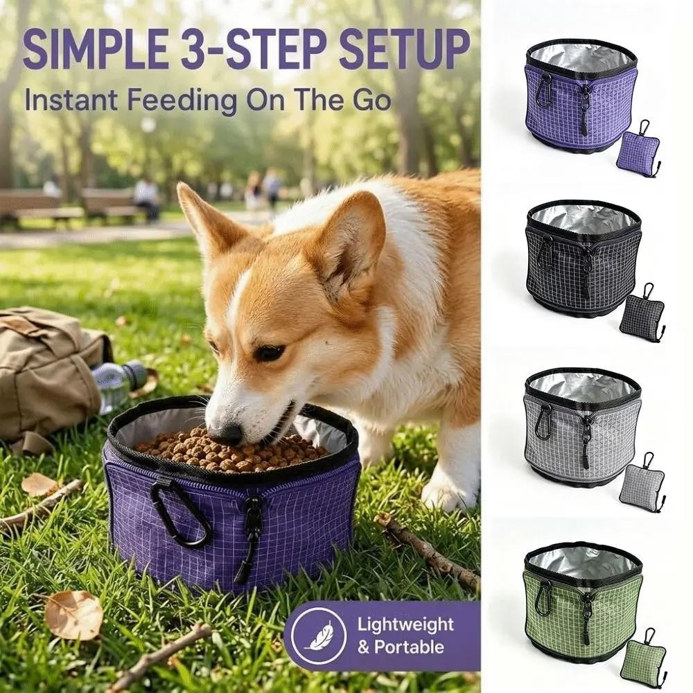 Pet Tableware Portable Folding Pet Bowl Waterproof Wide Opening Cat Water Bowl Folding Hanging Clip Water Storage Bag Camping