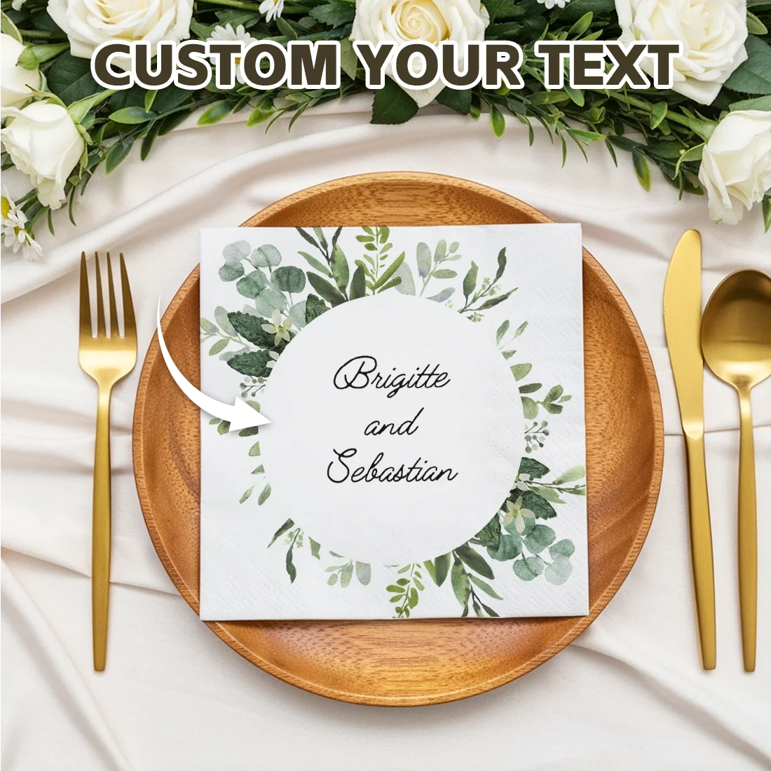 

Personalized Paper Napkins for Wedding Custom Napkins ofText Elegent Disposable Napkins of Plant,for Baby Shower Hen Party