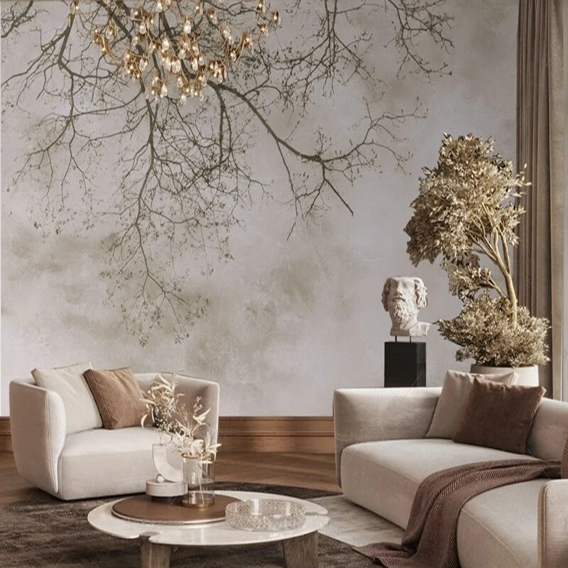 MU9220  Original ancient branches and clouds convey the intention of TV bedroom home decoration background wall