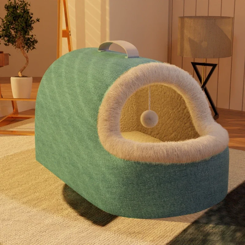 Snug Heated Cat Bed - Enclosed Design with Adjustable Temperature Control Plush Material for Cats' Comfort New Arrivals