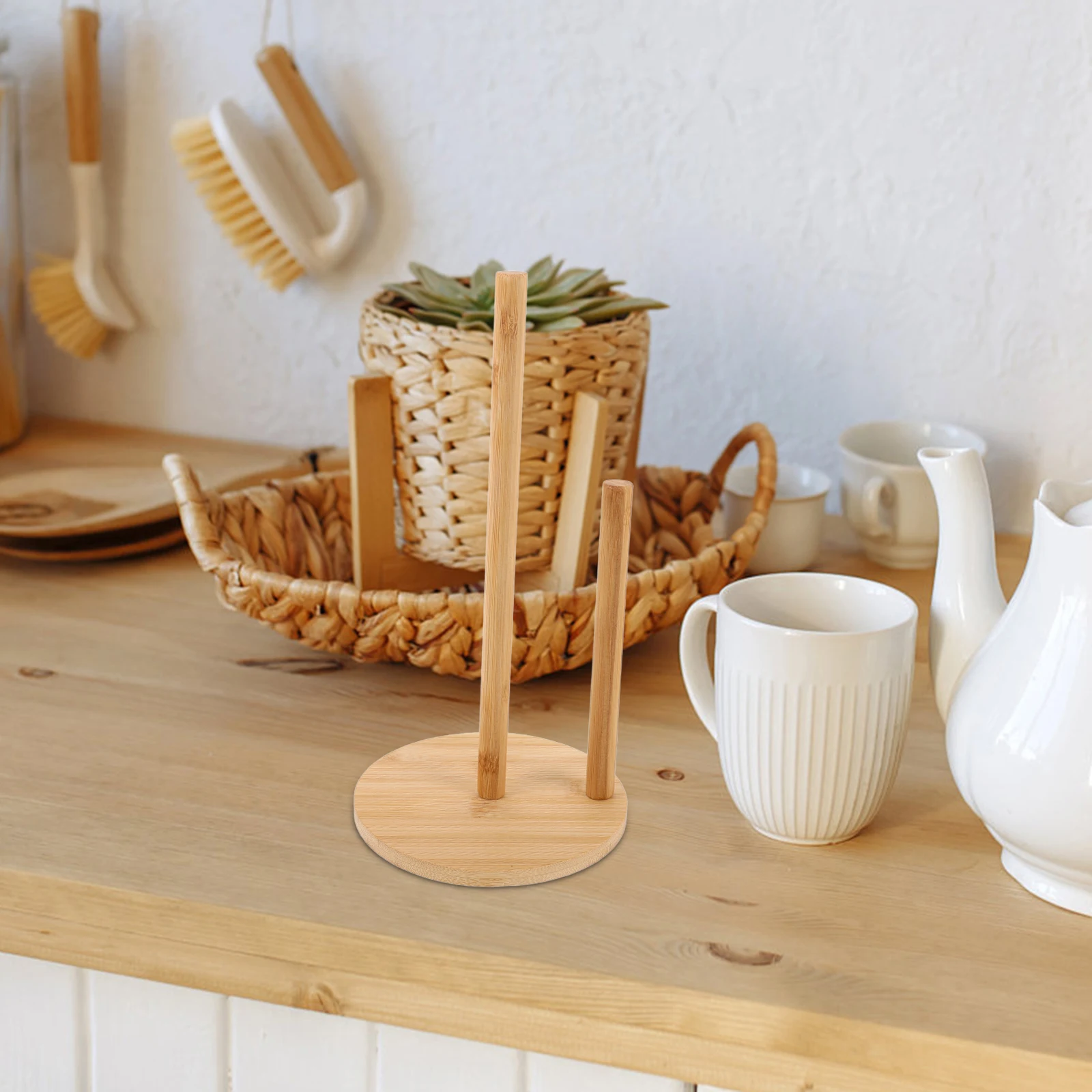 

Punch- Holder Kitchen Towel Paper Towels Countertop Bamboo Khaki Stand