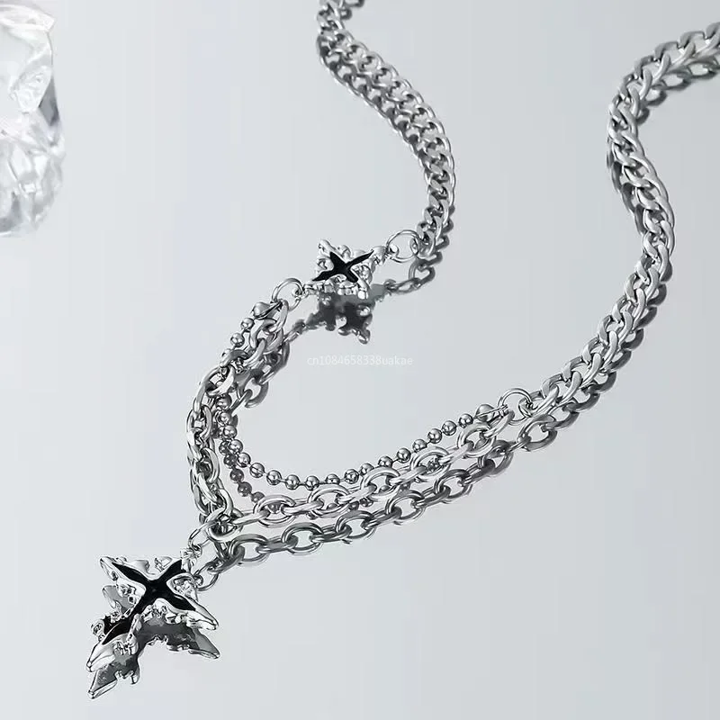 Y2K Grunge Hip Hop Halloween Jewelry Accessories Punk Metal Back Cross Pendant Silver Color Chain Necklace for Women Men 1pcs