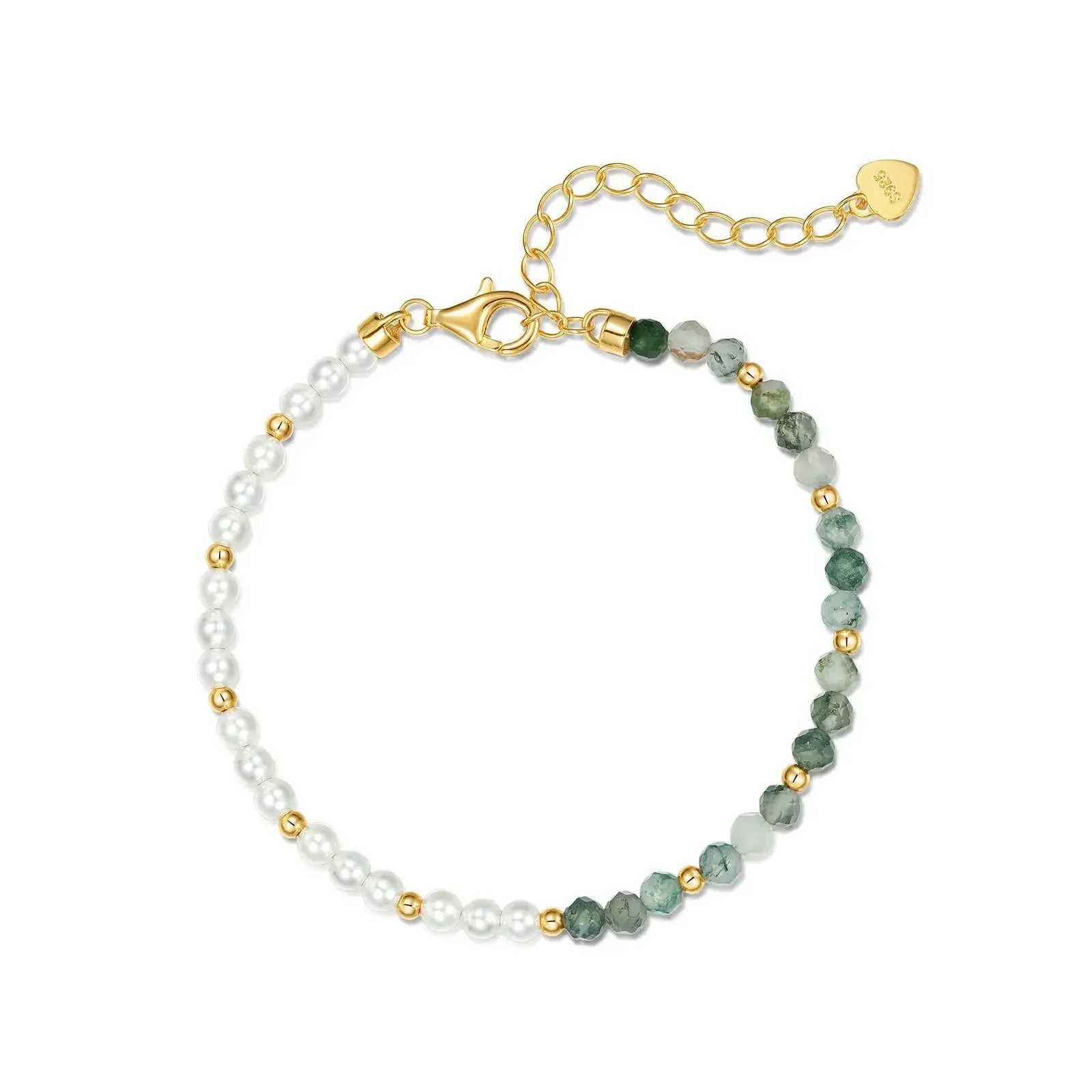 

Natural Agate Pearl S925 Silver Plated 18K Gold PT950 Platinum Bracelet Green Moss Stone Crystal Jewelry Light Luxury