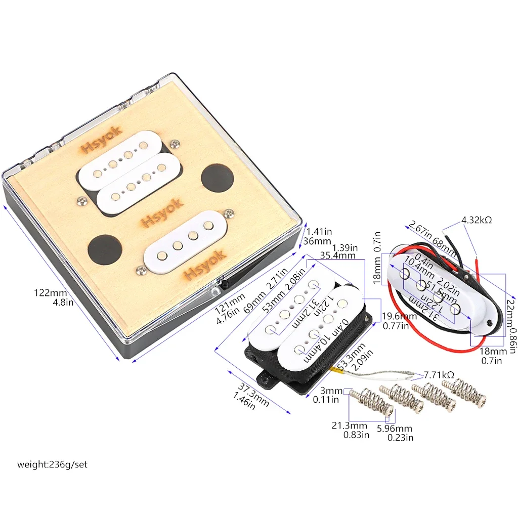 A Set of White Guitar Pickup Set Alnico 5  for 4 Strings Bass Guitar or Cigar Box Guitar Replacement