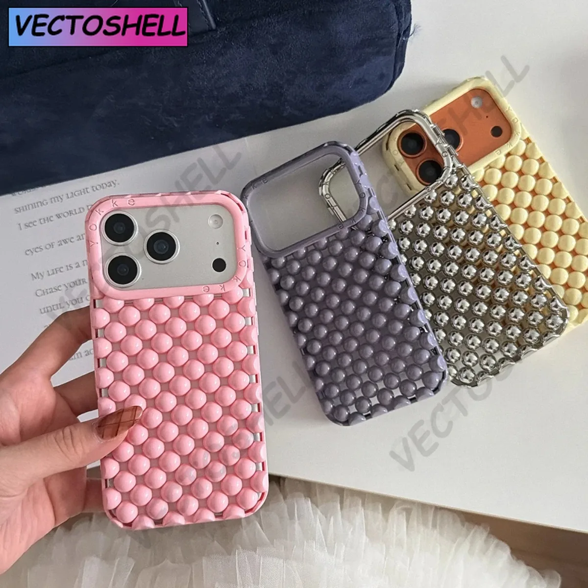 

Electroplated Orange 3D Pearl Pattern Phone Case For iPhone 17 16 15 14 13 Pro Max Soft Shockproof Silicone Cover Girls