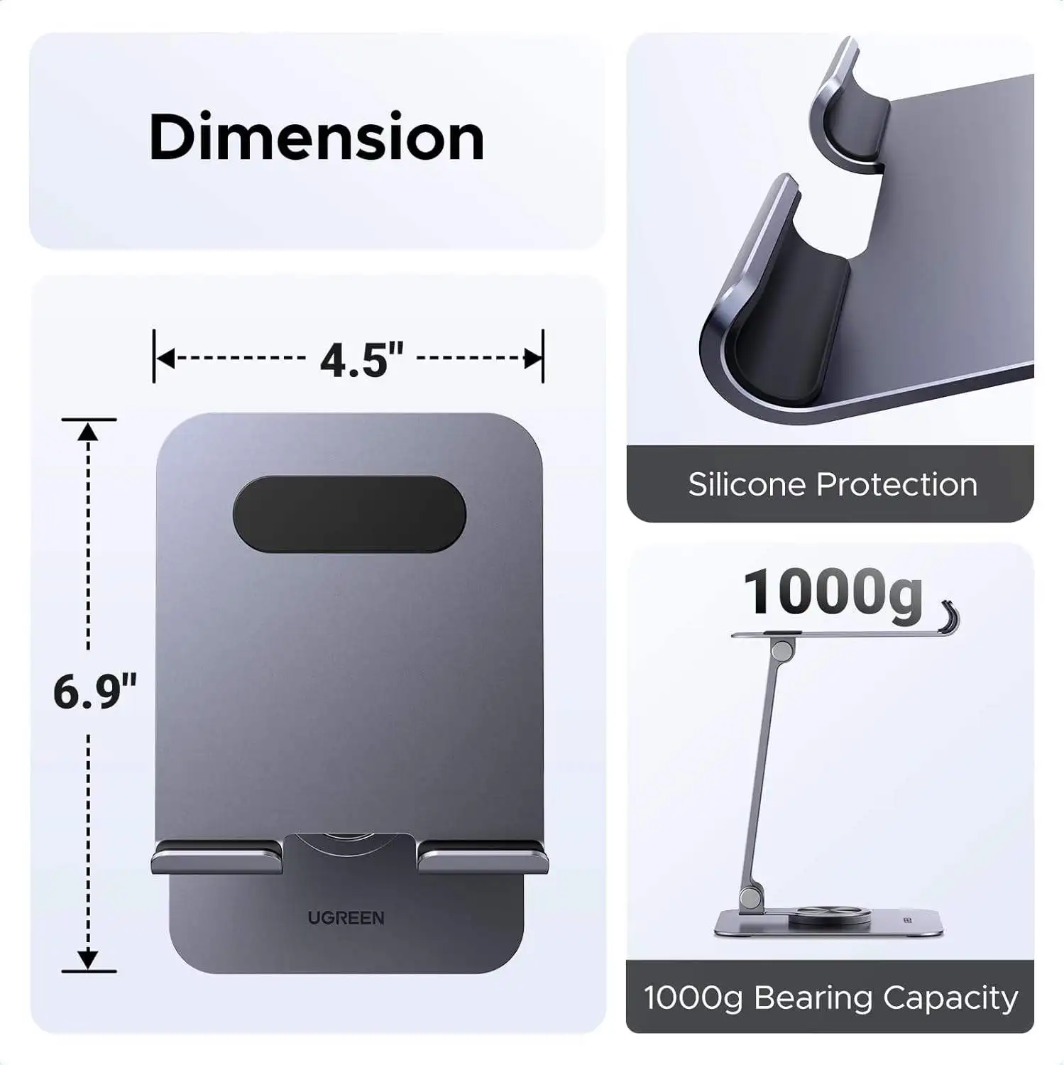 UGREEN LP894 Tablet Stand Holder Desk 360° Rotating Base Aluminum Tablet Holder Adjustable Phone Mount for iPhone iPad
