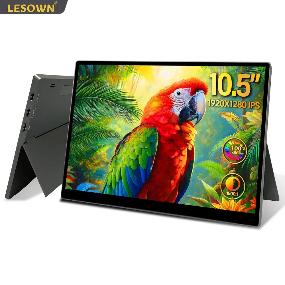 LESOWN mini Small Monitor 1920x1280 IPS Ultra-Thin 10.5 inch USB C HDMI-Compatible Secondary Screen Display for Gaming Computer