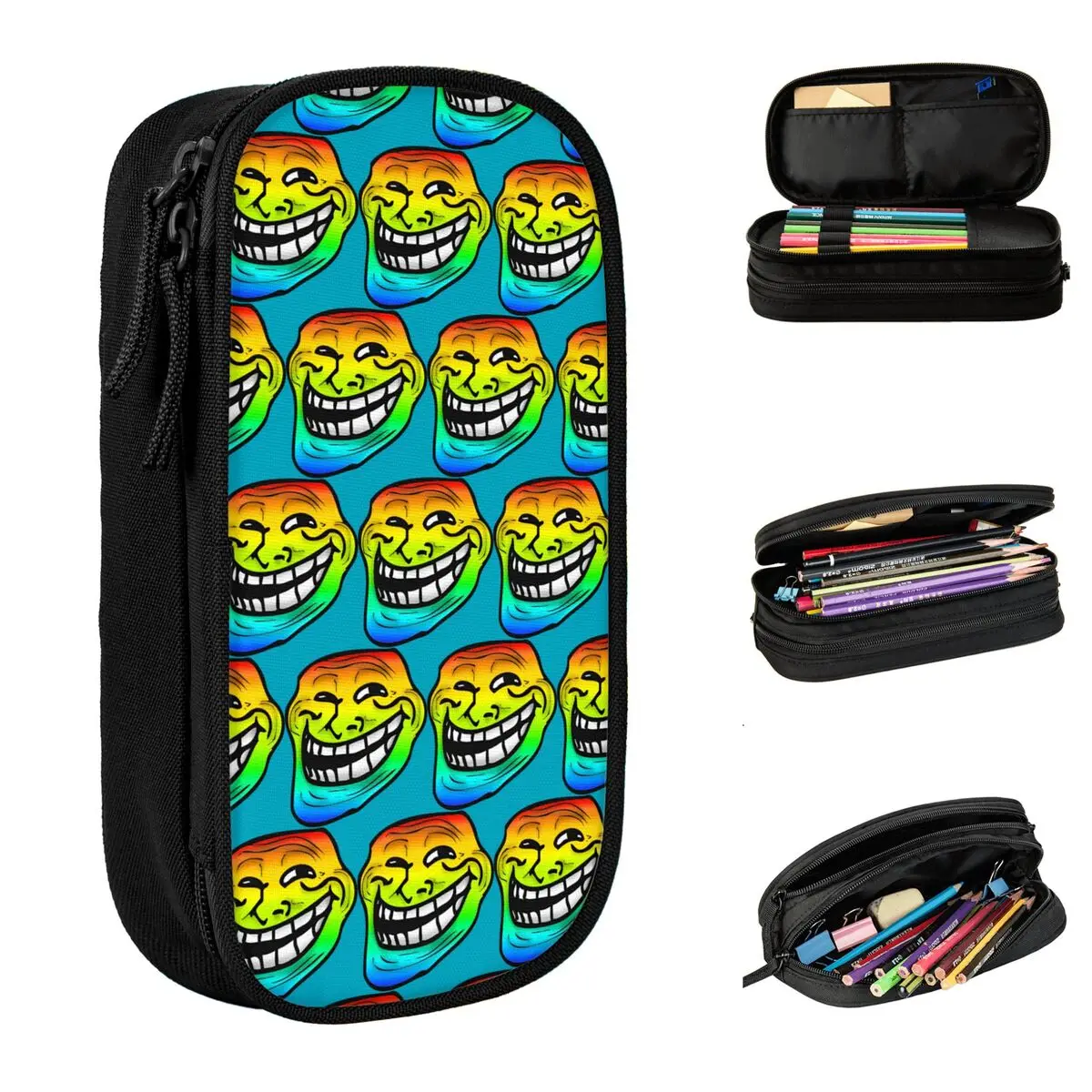 

Cool Pencil Case Trollface Meme Rage Comic Pen Box Back To School Pencil Cases Child Zipper Graphic School Supplies