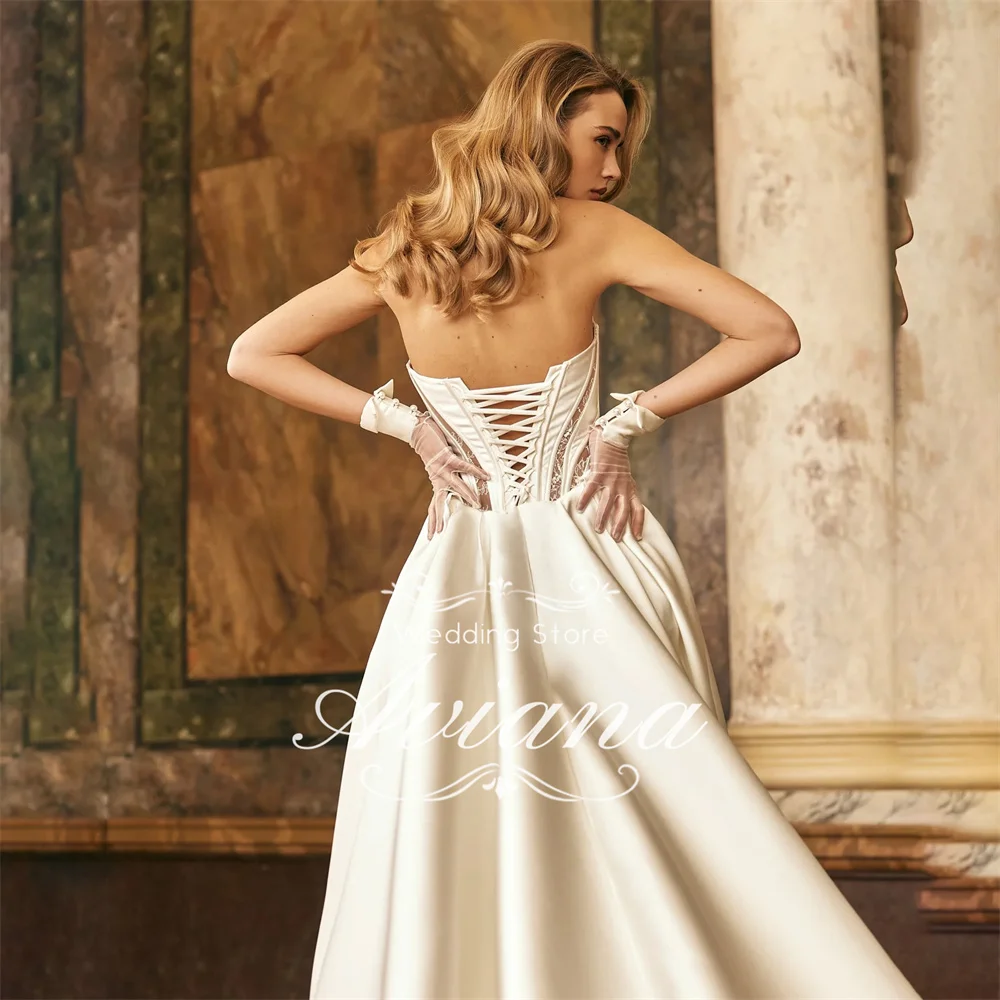 Aviana ที่กําหนดเองชุดเจ้าสาว Lace Up A-Line ชุดแต่งงานลูกไม้ Sweetheart Corset Sweeep Train Elegant ออกแบบใหม่ Ball Gown 2025