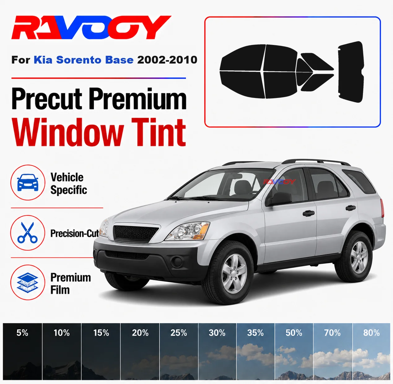 

Premium Precut Window Tint Kit Front Rear Windows Rear Windshield For Kia Sorento Base 2002-2010 Complete Set Nano Ceramic Film