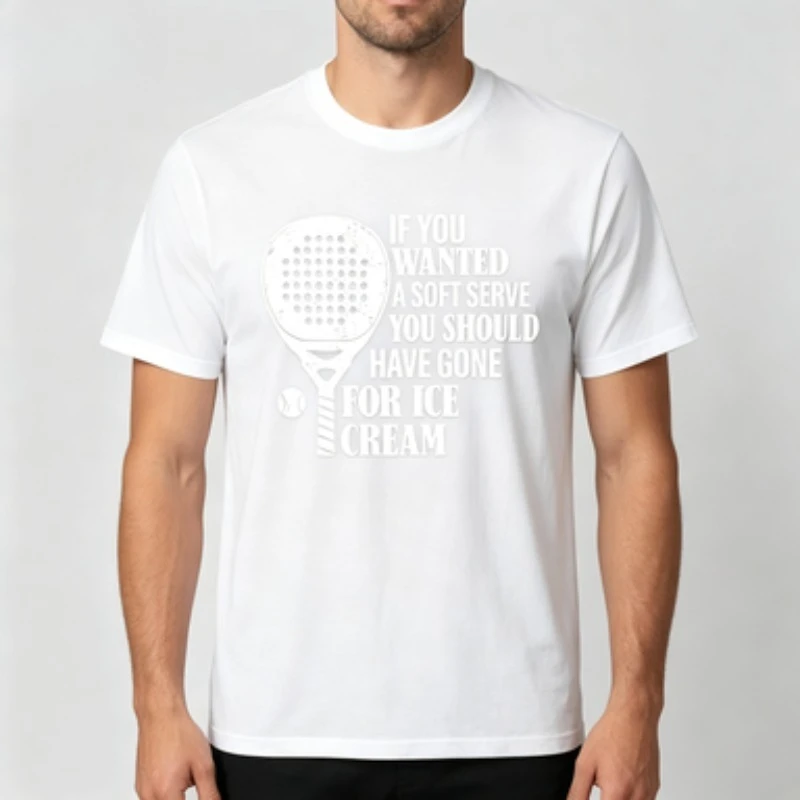 Soft Cotton Men T-Shirt Worn  & Ball With Soft Serve Pun Text Print O-neck Padel Sport Lover Casual Everyday Outfit Tops