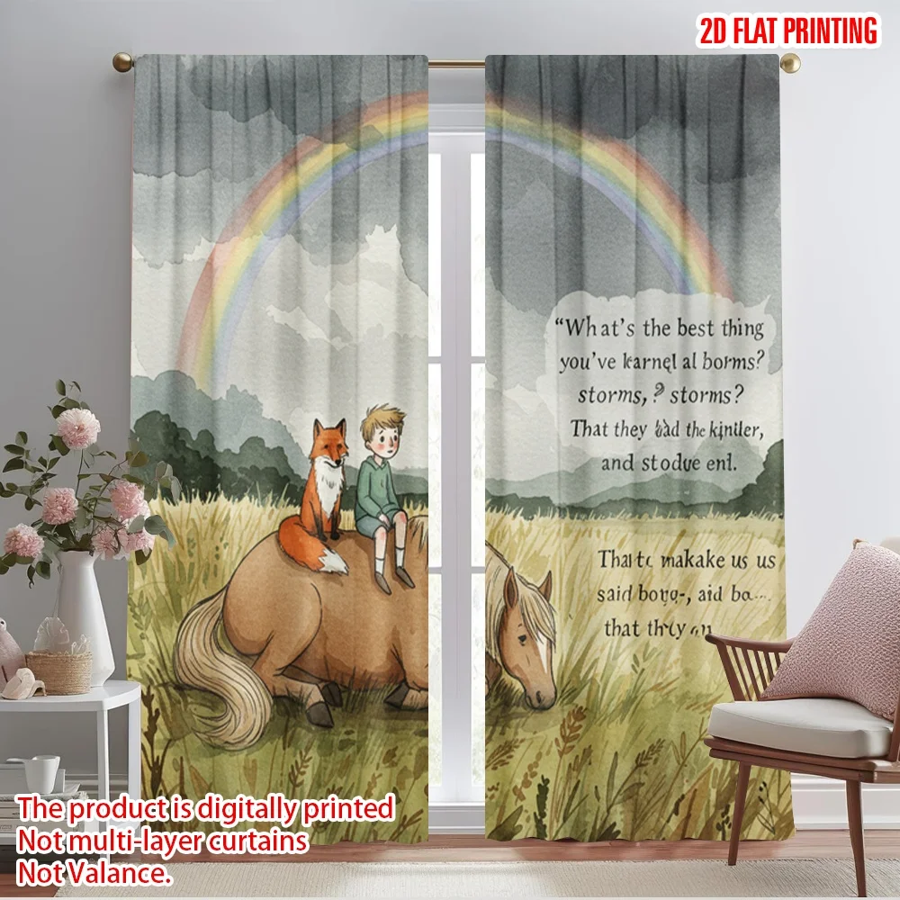 

2pcs 2D flat printing Window Drapes Horse Rainbow Storms Kindness 100% Polyester Without Electricity All Season Party & Holiday