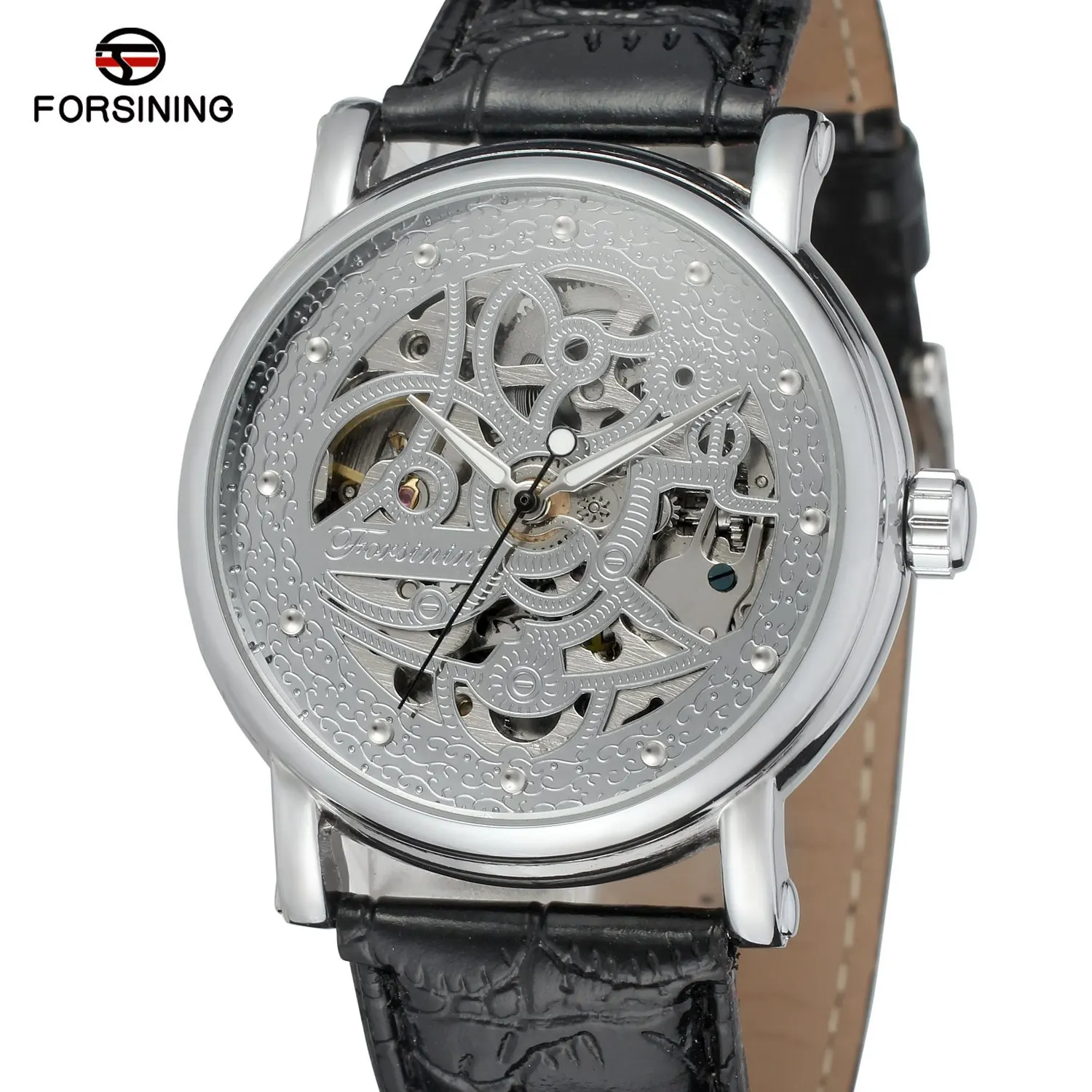 

Fashion Forsining Top Brand Men's Leisure Hollowed Out Leather Simple Fully Automatic Mechanical Business Wrist Watches