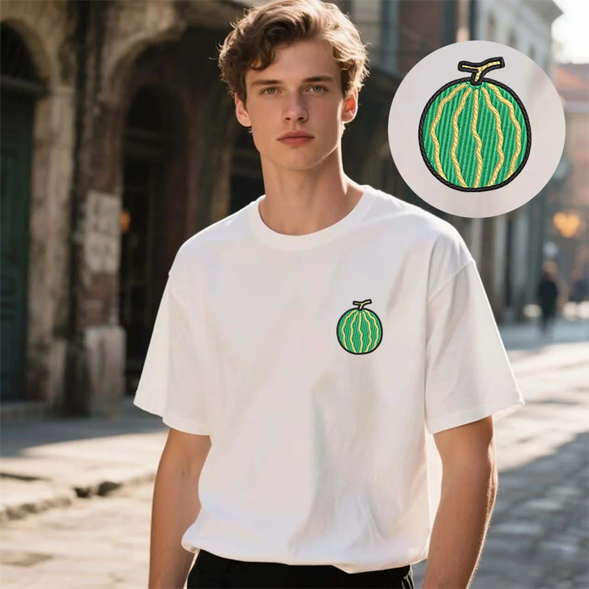 

Sweet Melon Y2K Flair Men & Women’s Embroidered T-Shirts – Crisp Cotton T-Shirt with Premium Embroidery for Outdoor Markets