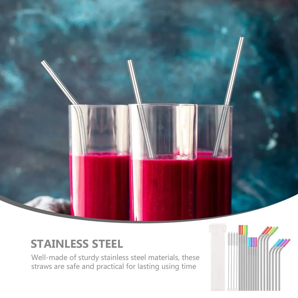 

Reusable Straw Set Straws with Cleaning Brush Cloth Stainless Steel Tumbler Travel