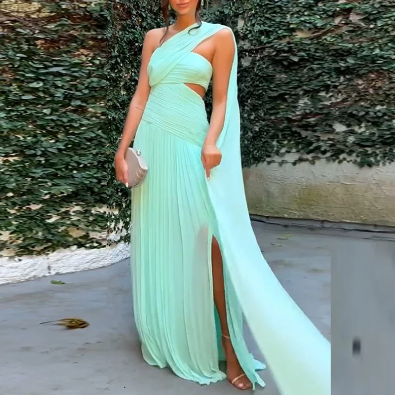 Nuovo abito lungo sexy senza spalline con spacco cavo donna estate solido vita alta Boho maxi abito da donna abito da festa senza schienale pieghettato sottile