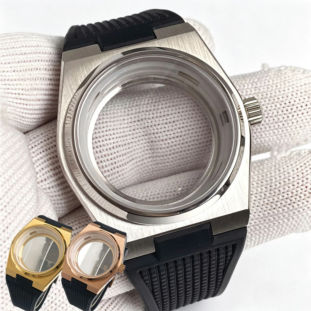 Silver Gold 40mm for PRX Super Player Model Men Watch NH35 Watch Case fit NH36 NH38 NH70 NH71 NH72 Polished Bezel Silicone Band