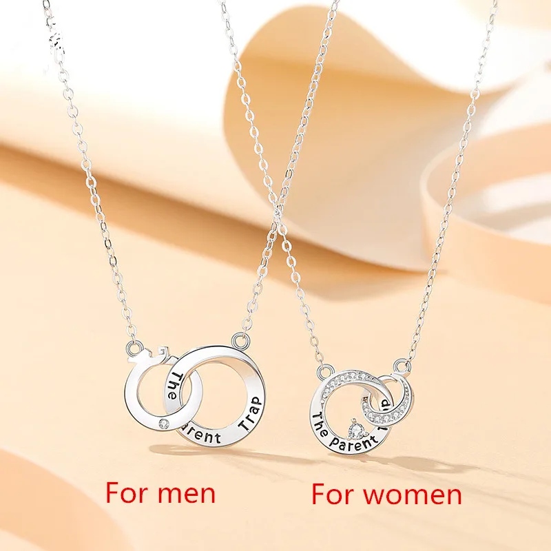 S925 dragon and Phoenix Qi Ming double-ring lovers necklace sterling silver ring interlock pendant