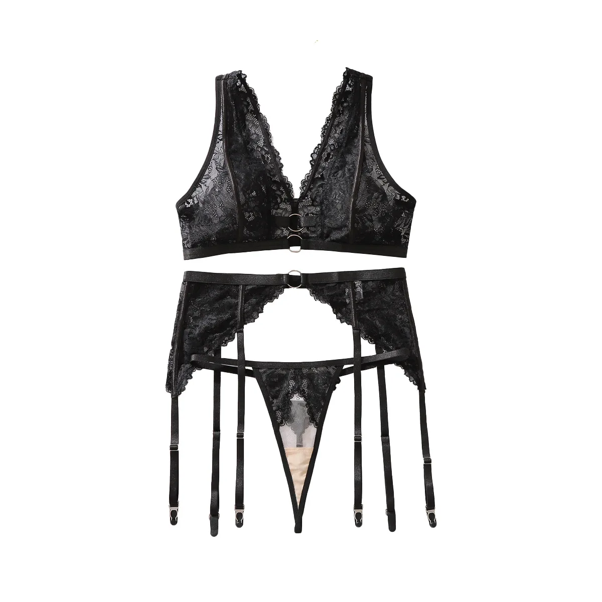 

Lace see-through body shaping sexy three-point bra split three-piece set