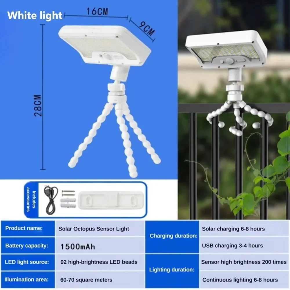 92LED الشمسية كشاف ضوء مقاوم للماء المحمولة الجدار مصباح مرنة الأخطبوط ترايبود أضواء الأمن كليب سياج مصباح التخييم الفناء #2