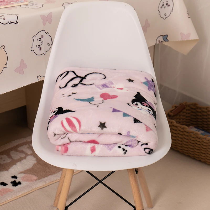 Sanrio Kuromi Decke warme Flanelldecke Kissenbezug Kuromi schwarzer Teufel Muster Druck Decke Tagesdecke Geschenk Weihnachtsgeschenk