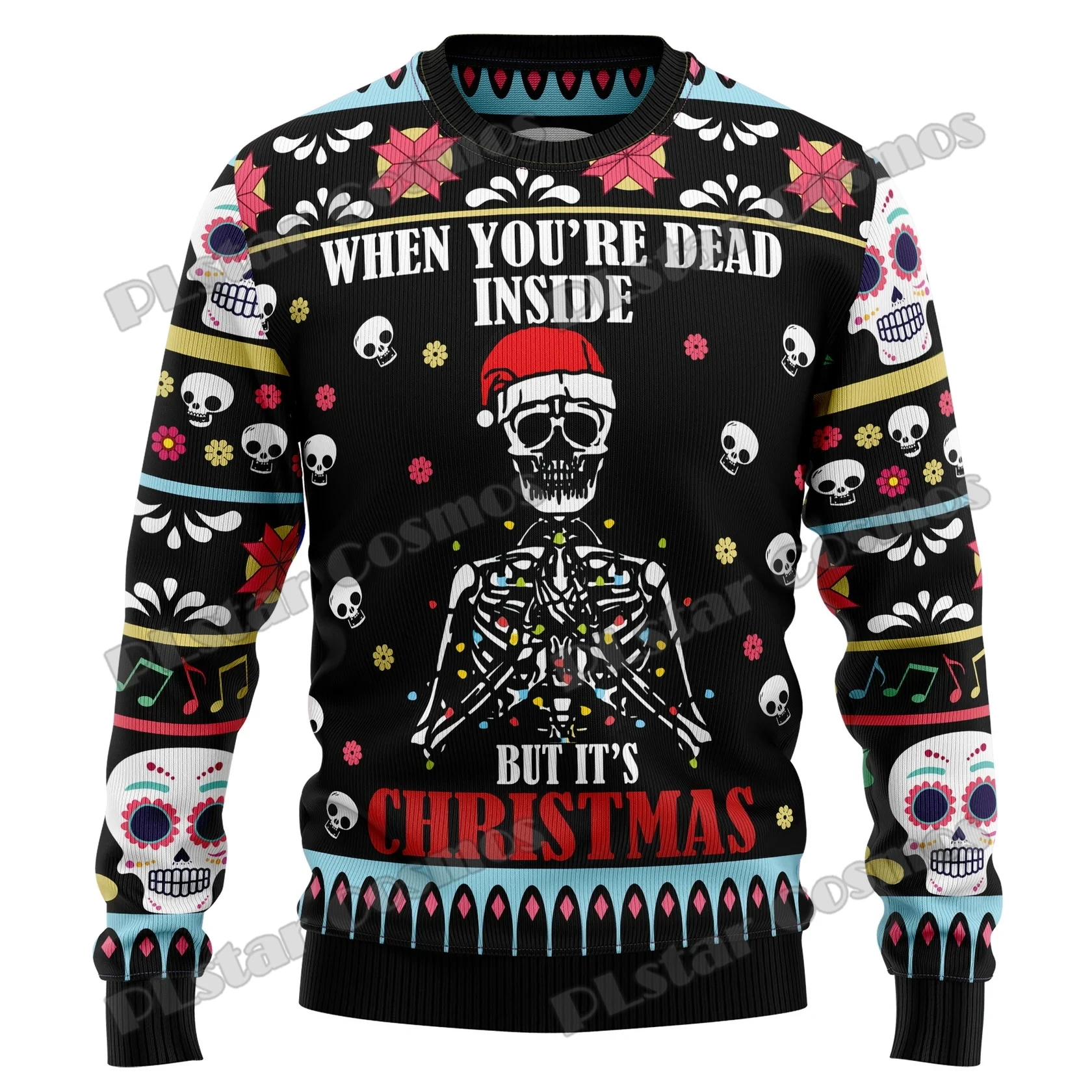 

Autumn Winter Unisex Casual Knit Pullover Sweater SkeletonMerry Christmas Skull 3D Printed Men's Ugly Christmas Sweater KMY13