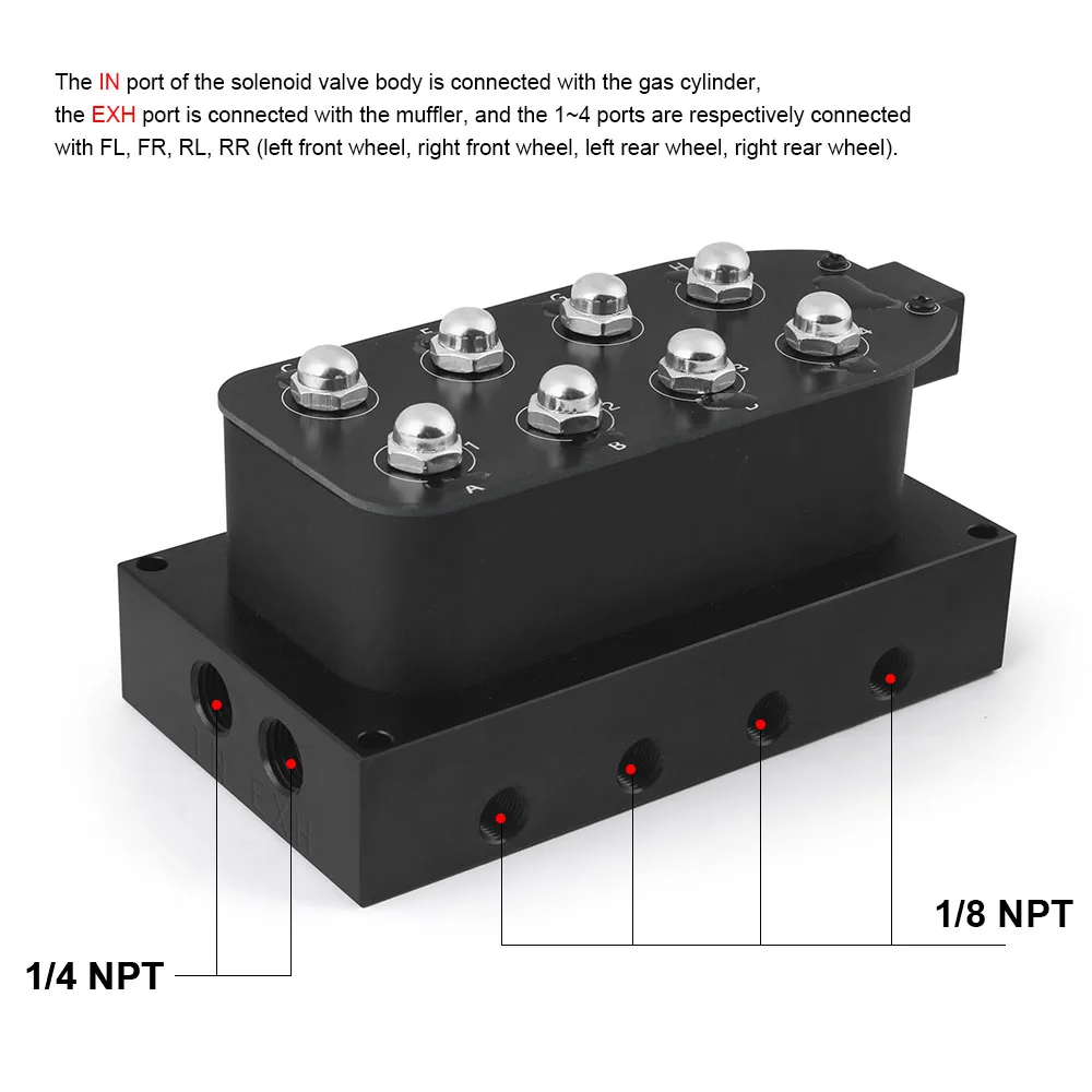 12V Solenoid Valve Air Ride Suspension Manifold Valve 0-200psi/0-300psi Pneumatic Shock Absorber For Auto Fast Control fbss