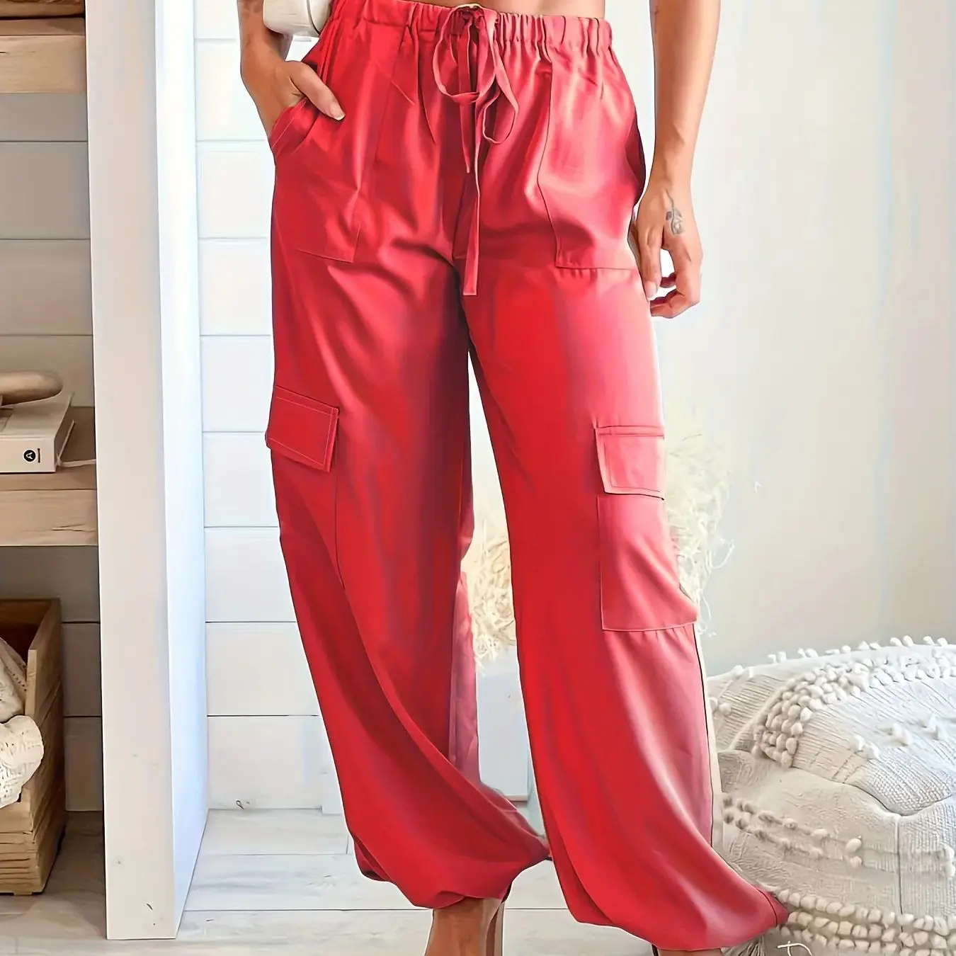 Pantalon décontracté tissé surdimensionné pour femmes, confortable, coupe ample, taille haute, jambe droite