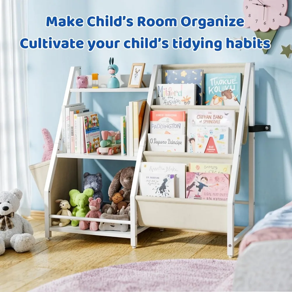 Kids Bookshelf and Toy Organizer, Estante de 3 camadas para crianças, Estante Montessori, Estante de livros para quartos, Quarto